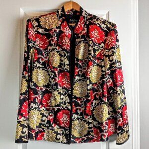 SL Fashions Satin Print Mandarin Style Jacket NWT